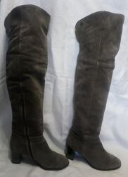 Чоботи ботфорти р.40 натуральна замша колір сірий демісезон