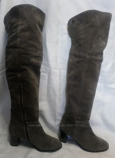 Чоботи ботфорти р.40 натуральна замша колір сірий демісезон