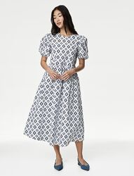 Белое с принтом платье миди оверсайз Marks&Spencer 