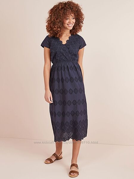 Темно синее платье миди Next прошва коттон