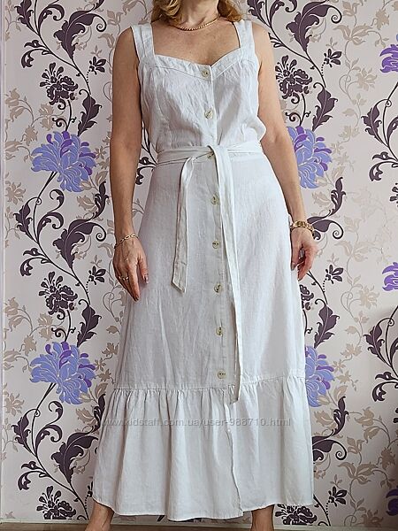 Белое льняное платье сарафан миди George