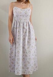 Лавандовое платье сарафан миди H&M лён коттон 