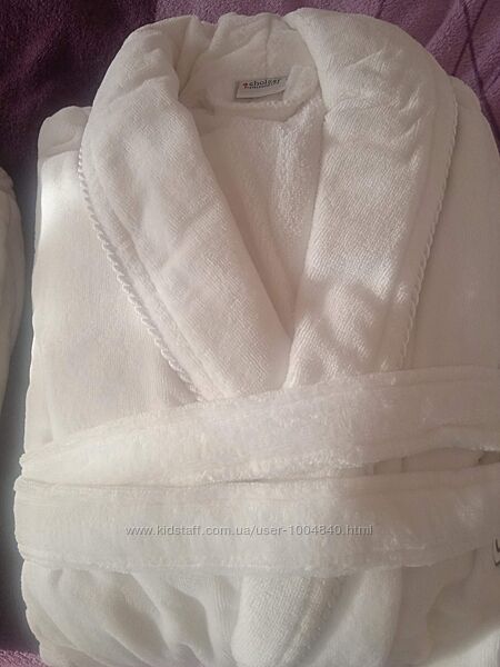 Халат белый велюровый из натурального хлопка 