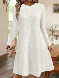 Теплое женское платье, машинная вязка с узором, молочное, трапеция, XXL