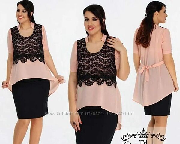 Блуза, Блузка креп, гіпюр, мережива, 48-50