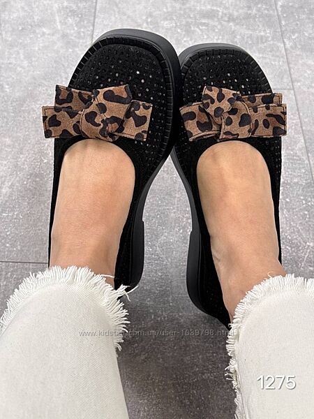 Туфлі з бантом -Roses-. Натуральна шкіра з перфорацією