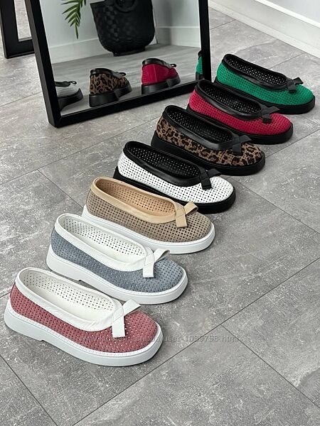 Туфлі з бантиком -Love-. Натуральна шкіра з перфорацією. Палітра кольорів