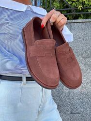 Зручні туфлі лофери в стилі бренду. Натуральна замшева шкіра 