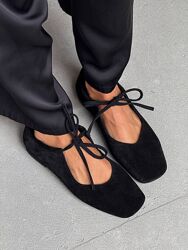 Анатомічні балетки на зав&acuteязках. Два види. Натуральна замшева шкіра