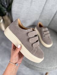 Кеди з липучками -Karlone-, натуральна замшева шкіра