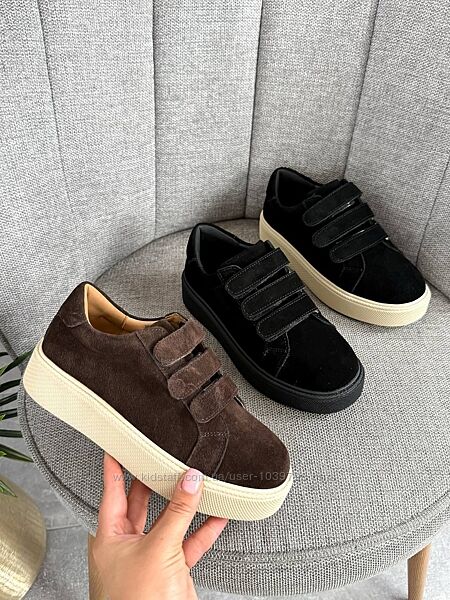 Кеди на липучках -Karlone-, натуральна замшева шкіра