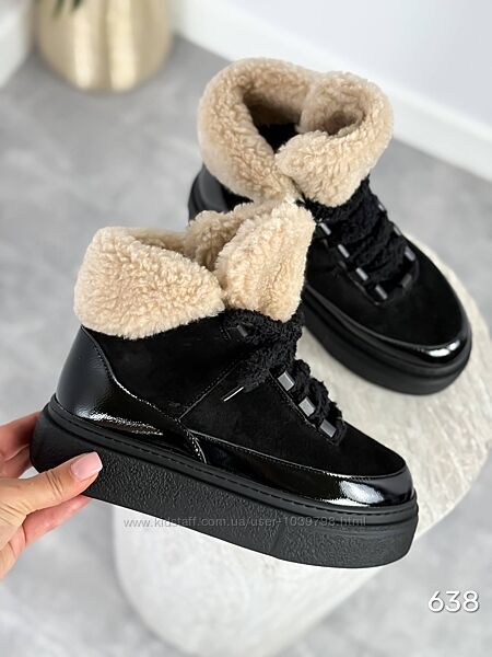 Зимові черевики на шнурівці. Натуральна замшева шкіра  лак