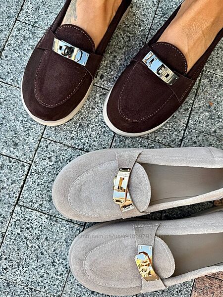 Зручні туфлі - лофери. Натуральна замшева шкіра. Два види