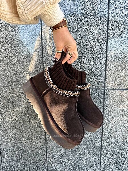 Низенькі уггі з ефектом шкарпетки. Натуральна замшева шкіра