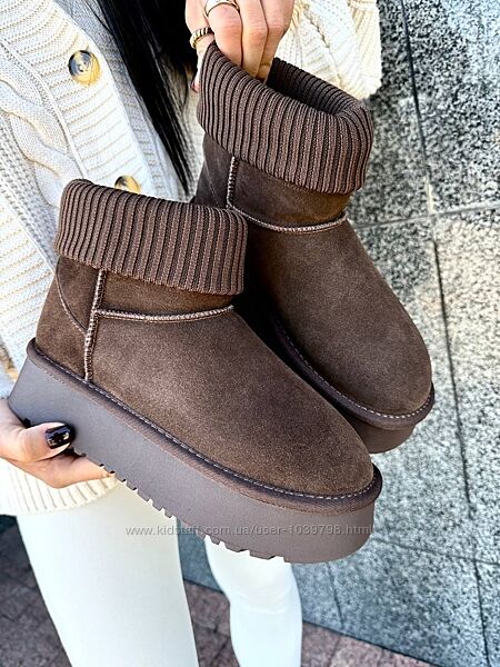 Низенькі жіночі уггі з довязом. Натуральна замшева шкіра