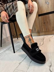 Зимові утеплені туфлі лофери. Натуральна замшева шкіра