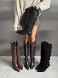 Демісезоні чоботи жокейки на зручному підборі. Натуральна шкіра. Преміум якіс