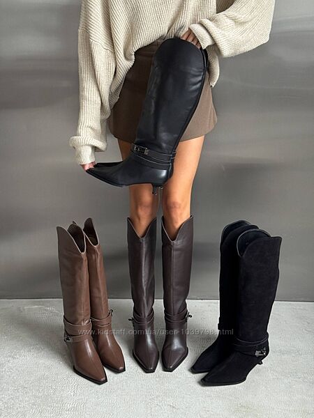 Демісезоні чоботи жокейки на зручному підборі. Натуральна шкіра. Преміум якіс