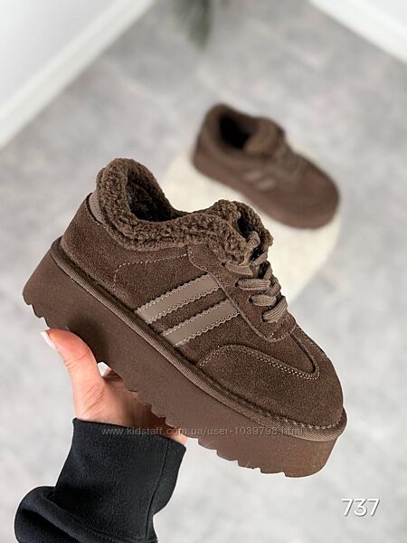 Стильні зимові утеплені кеди. Натуральна замшева шкіра