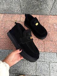 Зручні утеплені зимові туфлі лофери. Натуральна замшева шкіра