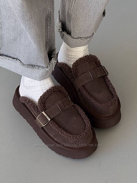 Утеплені жіночі сабо. Натуральна замшева шкіра