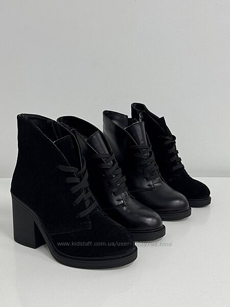Зимові ботильйони на зручному підборі. Натуральна замша та шкіра. Україна