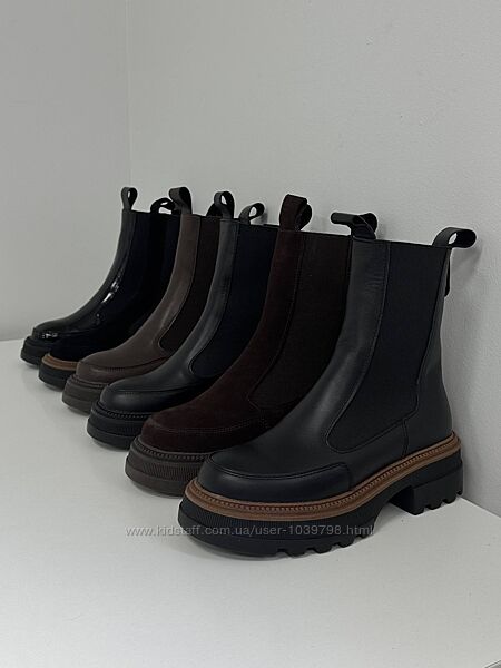 Стильні зимові черевики - челсі. Натуральна шкіра. Україна. Палітра кольорі