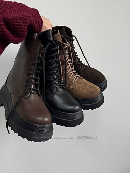 Зимові черевики берці на масивній підошві. Натуральна шкіра. Україна
