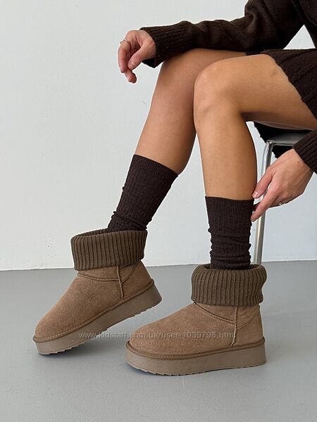 Уггі з імітацією шкарпетки. Натуральна замшева шкіра
