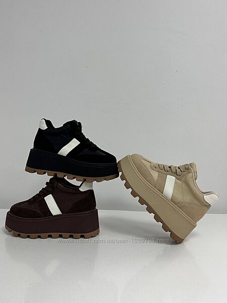 Демісезонні кеди на високій підошві. Натуральна замша та шкіра. Три види