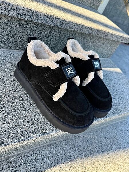 Зимові утеплені черевики-лофери. Натуральна замшева шкіра