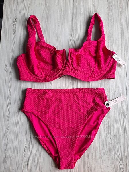 Розовый купальник на большую грудь без пуш-апа и поролона чашка Д Е D E