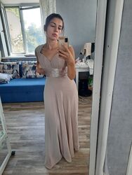 Новое вечернее пудровое платье Ever Pretty со шлейфом шифоновое р. US6 М беж