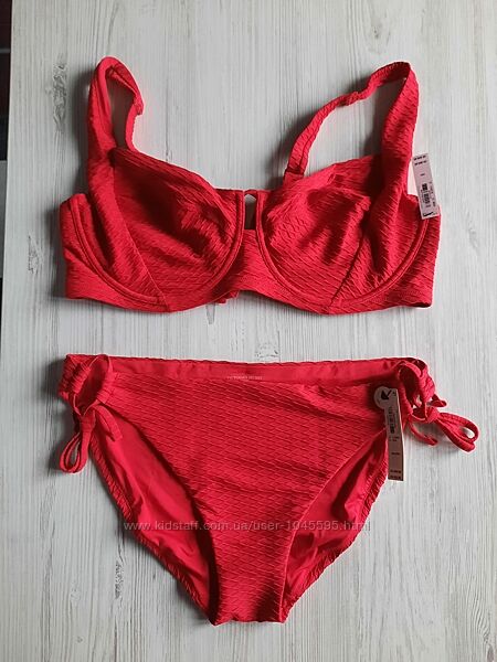 Красный купальник на большую грудь без пуш-апа и поролона чашка Д Е ОБ 120