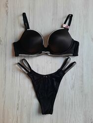 Черный комплект белья Victoria&acutes secret оригинал пуш-ап стразы с камнями 