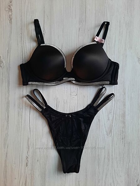 Черный комплект белья Victoria&acutes secret оригинал пуш-ап стразы с камнями 