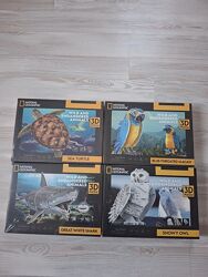 3D пазл CubicFun Исчезающие животные Черепаха, Попугай, Акула, Сова.