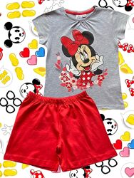 Хлопковая трикотажная пижама футболка и шорты, minnie mouse, 6-7 лет.