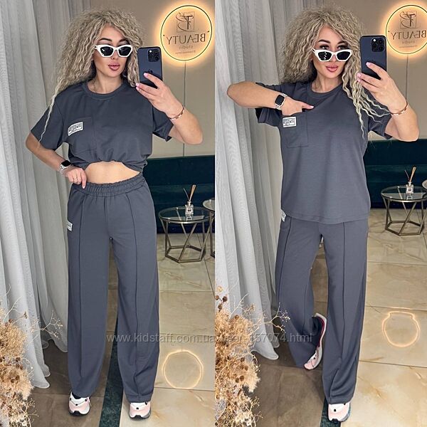 Костюм футболка с широкими штанами двунитка 42-52 р-р