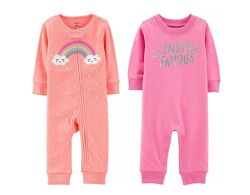 Хлопковые человечки, пижамы, слипы Carters 6M, 9M без ножек для девочки