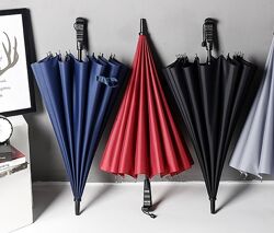 Большой зонт - трость на 16 спиц c усиленной ветрозащитой