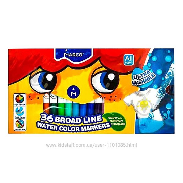 Фломастери Marco Super Washeble Jumbo 36 кольорів 1632-36CB