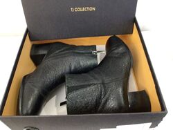 Стильные ботильоны tj collection фактурная натуральная жатая кожа, черные, 