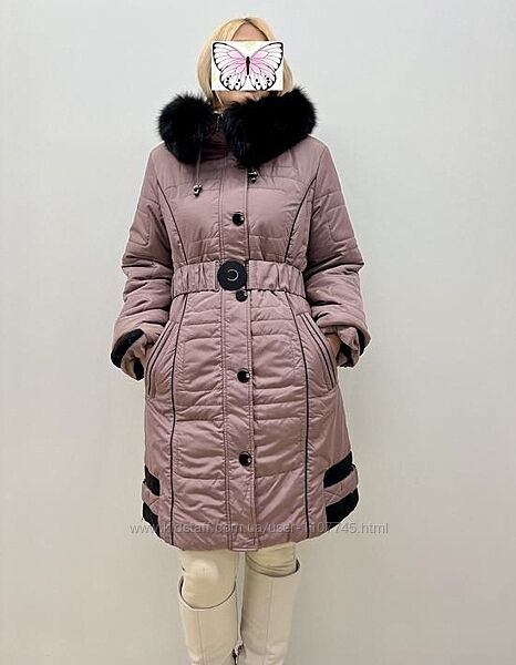 Элегантный демисезонный пуховик с натуральным мехом, наш р.48 и р.50, Турци