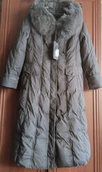 Шикарный женский длинный пуховик с нат. мехом, зима, наш р.48, Турция