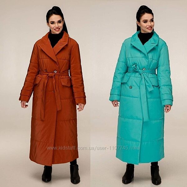 Пальто-пуховик женский демисезон, бирюза/терракот, р.44-54, украина