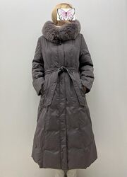 Шикарный женский длинный пуховик с нат. мехом, зима, наш р.48 и р.50, Турци
