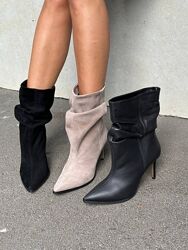 Ботильоны женские велюровые черные демисезонные