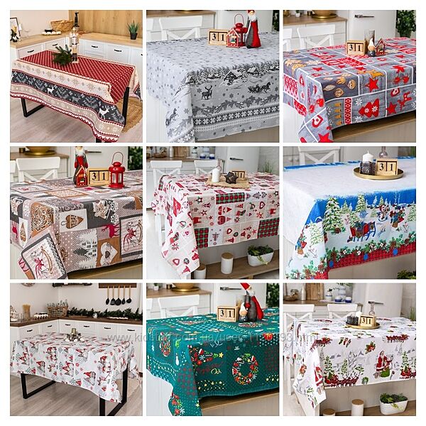 Новорічні скатертини з рогожки- бавовна, серветки, рушники, раннери