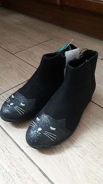 Новые черные ботинки с котиками H&M 31 р-ра 21 см